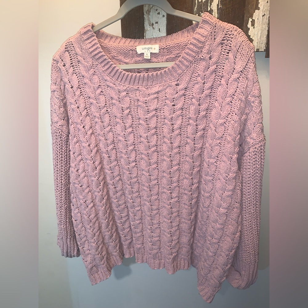 Umgee Pink Chenille Chunky Cable Knit Pullover Oversized